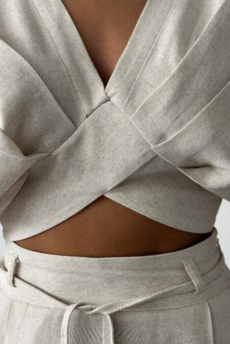 ONE COLOR CROP+TROUSER WOMEN SET CREAM/KREM - 3