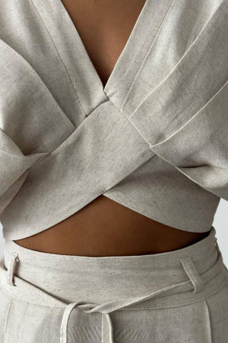 ONE COLOR CROP+TROUSER WOMEN SET CREAM/KREM - 3