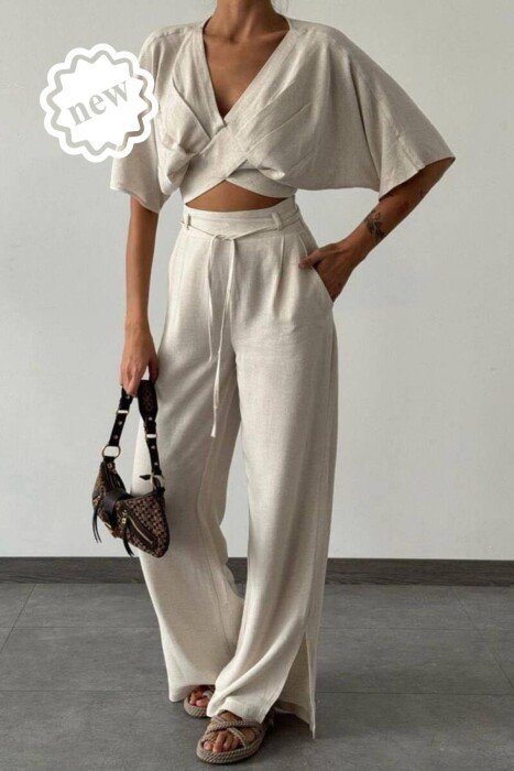 ONE COLOR CROP+TROUSER WOMEN SET CREAM/KREM - 1