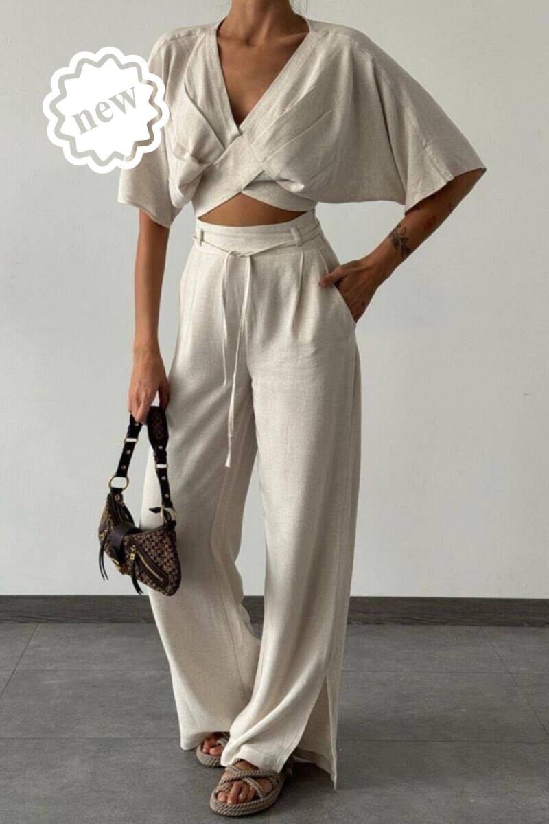 ONE COLOR CROP+TROUSER WOMEN SET CREAM/KREM - 1