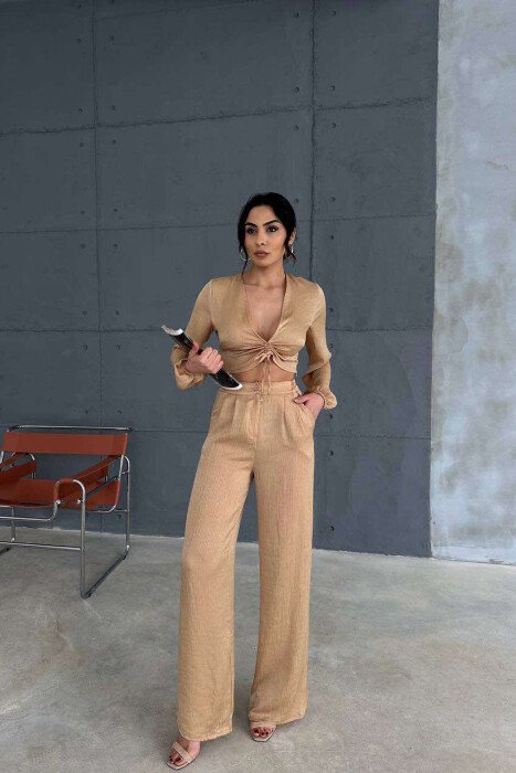 ONE COLOR CROP+TROUSERS WOMEN SET BEIGE/BEZHE - 1