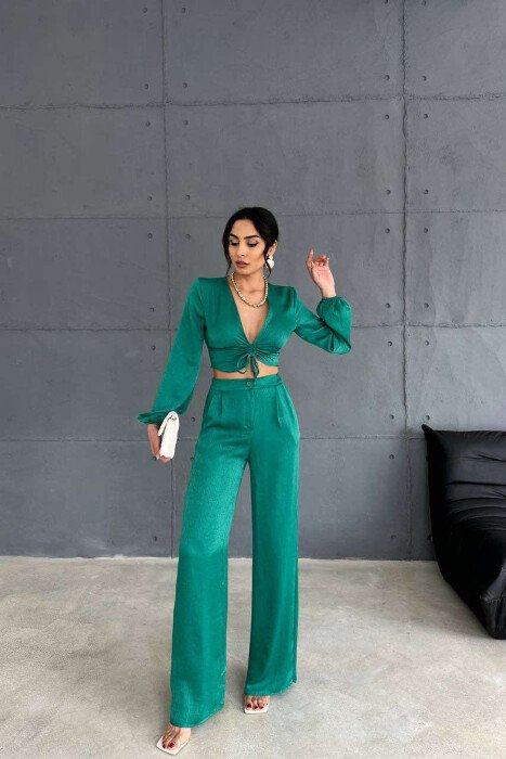 ONE COLOR CROP+TROUSERS WOMEN SET GREEN/JESHILE - 2