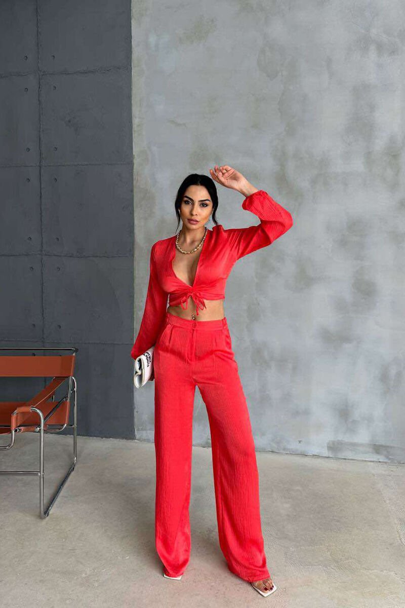 ONE COLOR CROP+TROUSERS WOMEN SET ORANGE/PORTOKALLI - 1