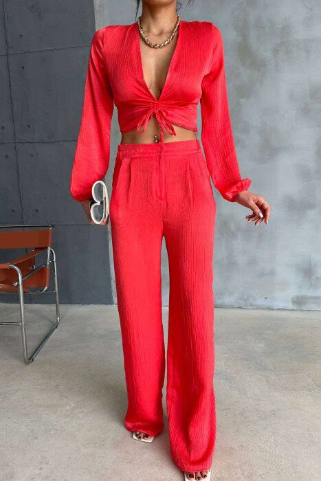 ONE COLOR CROP+TROUSERS WOMEN SET ORANGE/PORTOKALLI - 2