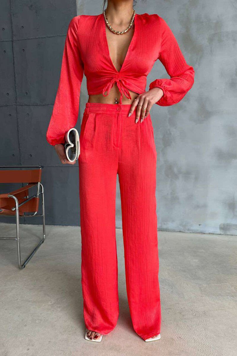 ONE COLOR CROP+TROUSERS WOMEN SET ORANGE/PORTOKALLI - 4