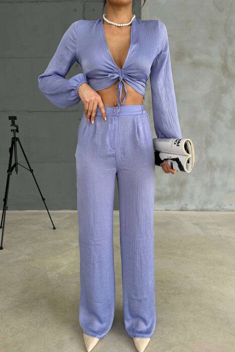 ONE COLOR CROP+TROUSERS WOMEN SET PURPLE/LEJLA - 2