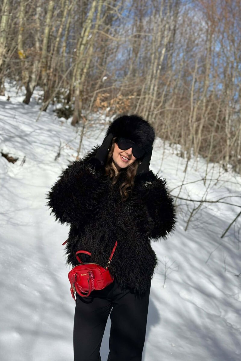 ONE COLOR CURLY FAUX FUR WOMAN COAT BLACK/ E ZEZE - 7