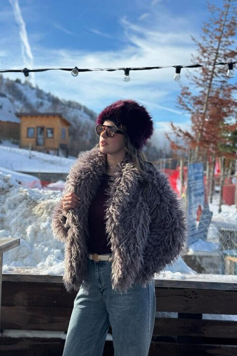 ONE COLOR CURLY FAUX FUR WOMAN COAT LIGHT BROWN/KAZB - 2