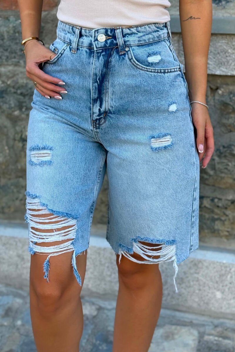ONE COLOR CUT OFF EDGES DENIM WOMEN SHORTS LIGHTBLUE/BZ - 3
