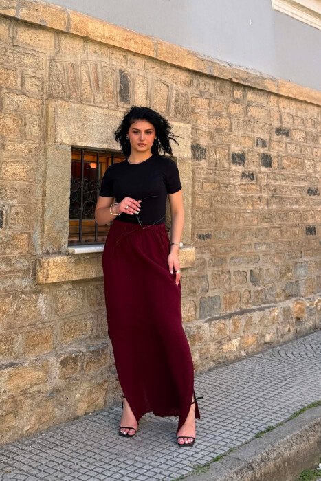 ONE COLOR CUT OPEN WOMAN SKIRT BURGUNDY/VISHNJE - 6