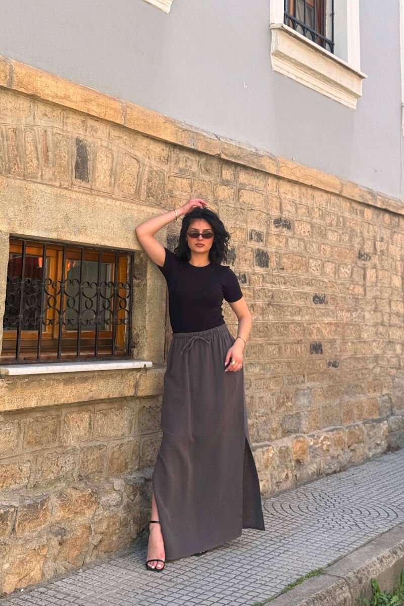 ONE COLOR CUT OPEN WOMAN SKIRT DARK GREY/GEE - 4