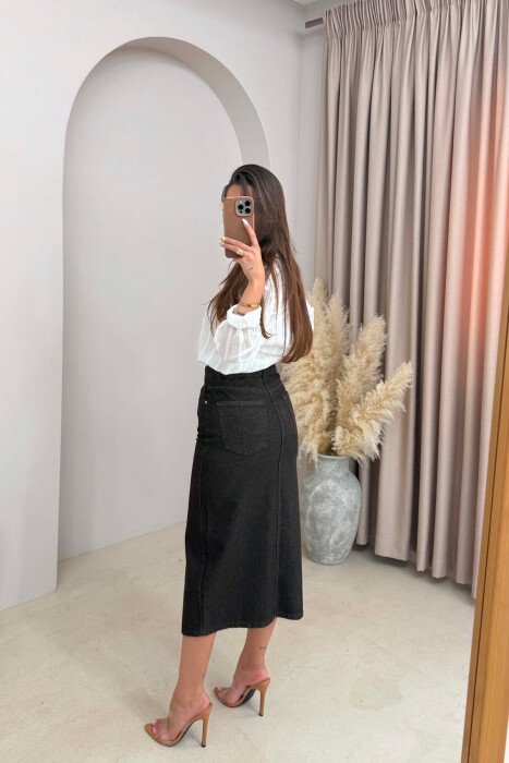 ONE COLOR CUTT OPEN DENIM WOMAN SKIRT BROWN/KAFE - 3