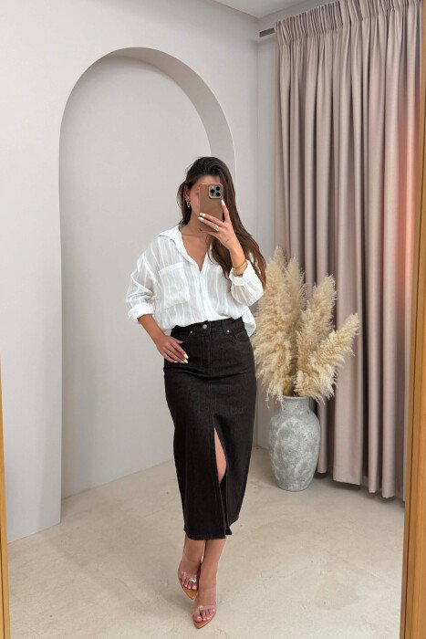 ONE COLOR CUTT OPEN DENIM WOMAN SKIRT BROWN/KAFE - 5