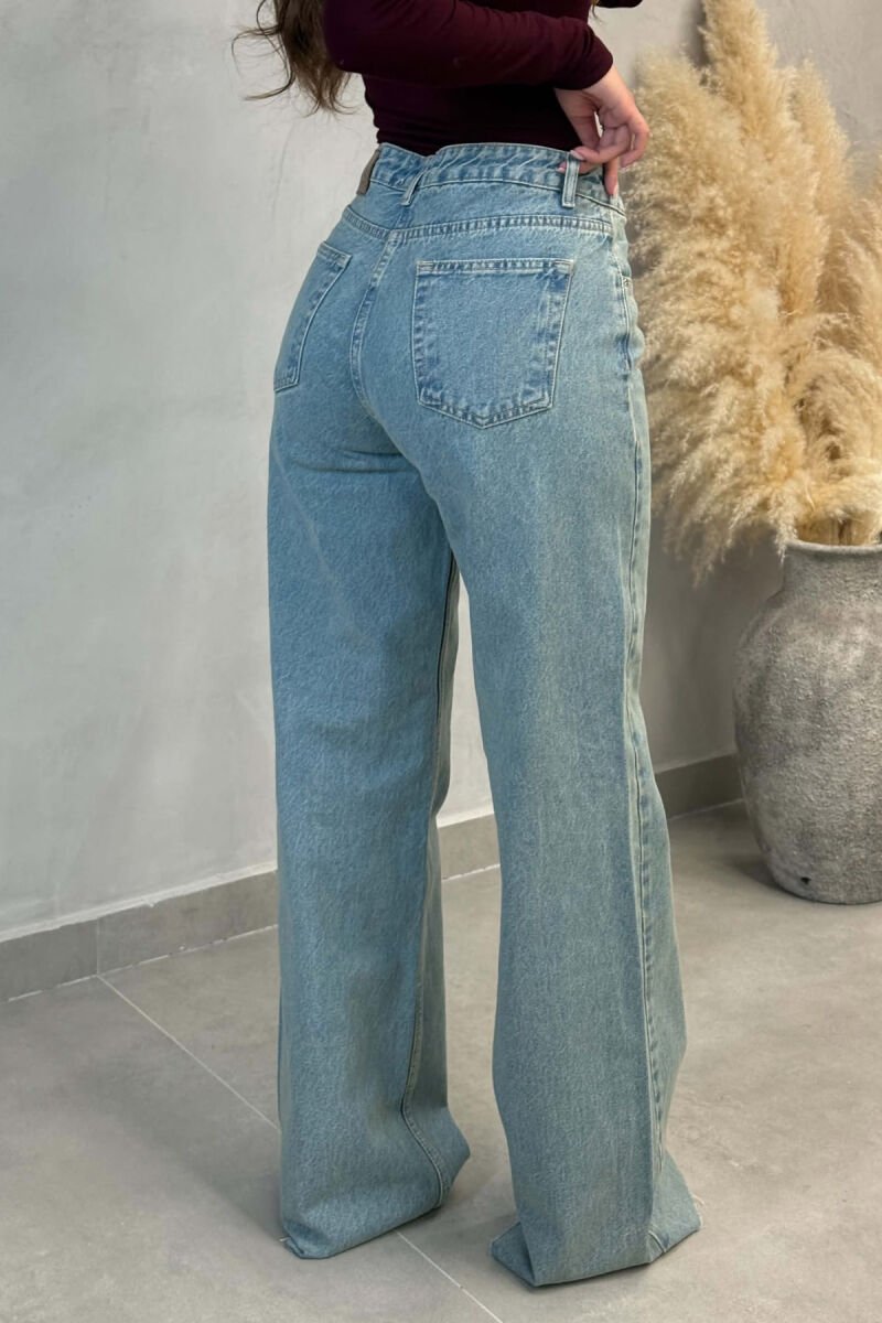 ONE COLOR CUTTED EDGES WIDE LEG WOMAN JEANS LIGHTBLUE/BZ - 2