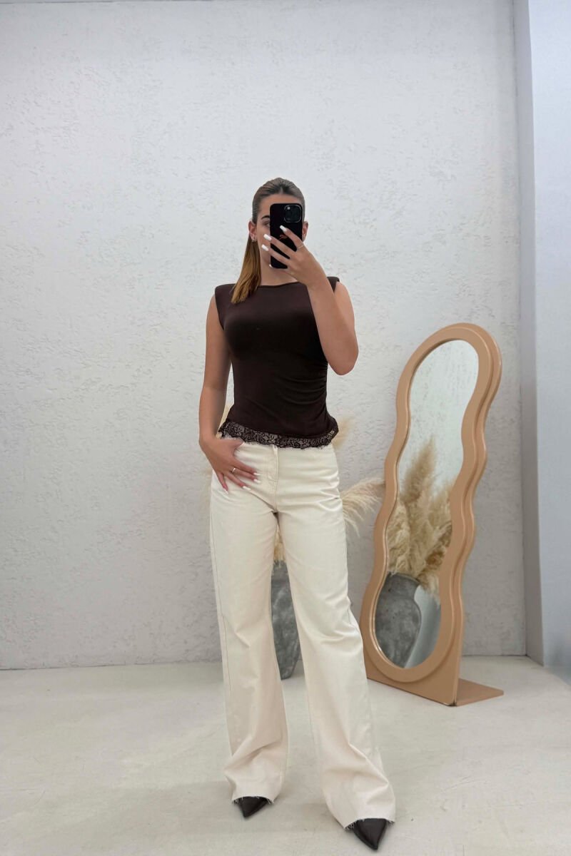 ONE COLOR CUTTED EDGES WOMAN JEANS BEIGE/BEZHE - 3