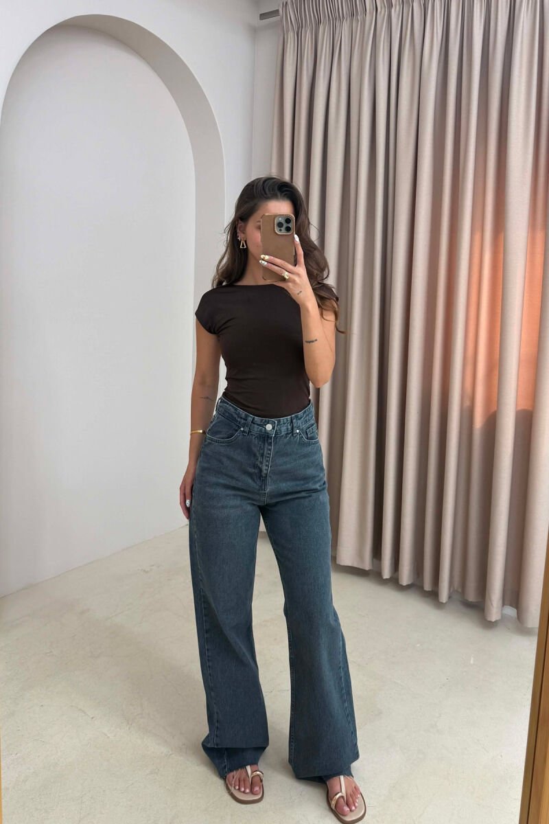 ONE COLOR CUTTED EDGES WOMAN JEANS DARK BLUE/BEE - 4