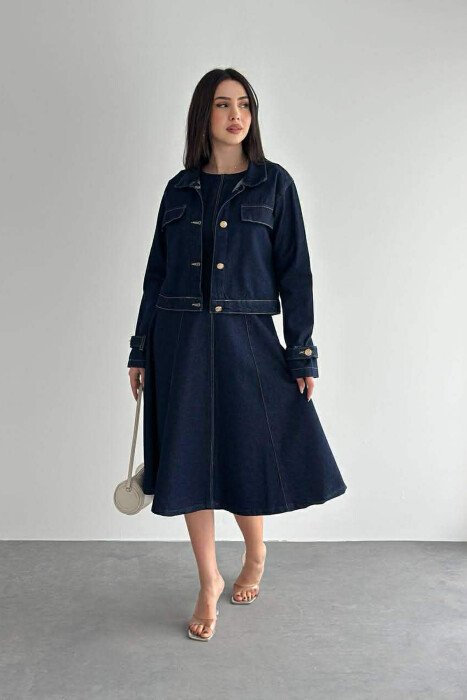 ONE COLOR DENIM JACKET + DRESS WOMAN SET BLUE/BLU - 2