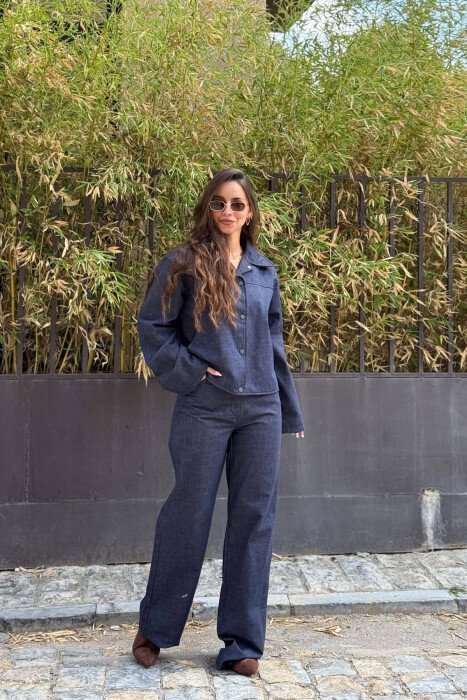 ONE COLOR DENIM JACKET + TROUSERS WOMAN SET BLUE/BLU 