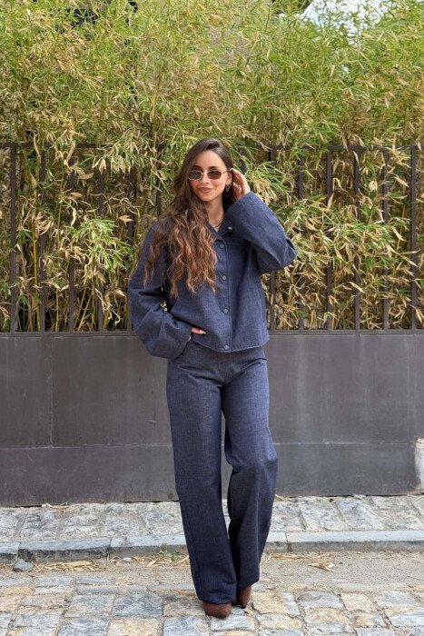 ONE COLOR DENIM JACKET + TROUSERS WOMAN SET BLUE/BLU - 4