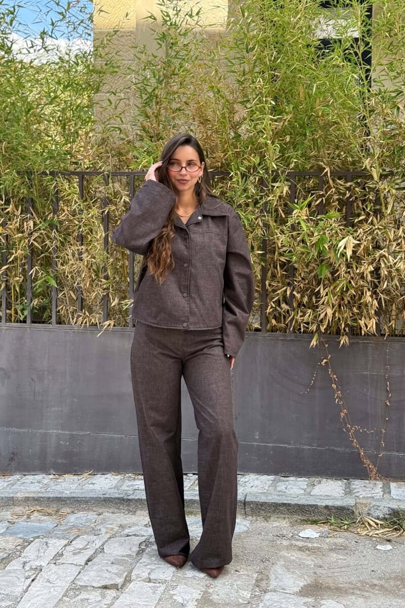 ONE COLOR DENIM JACKET + TROUSERS WOMAN SET BROWN/KAFE - 2
