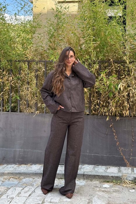 ONE COLOR DENIM JACKET + TROUSERS WOMAN SET BROWN/KAFE - 4
