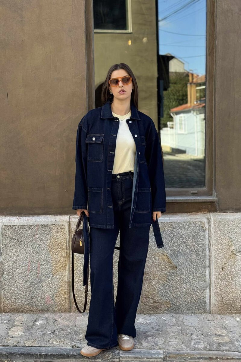 ONE COLOR DENIM JACKET+JEANS WOMEN SET BLUE/BLU - 1