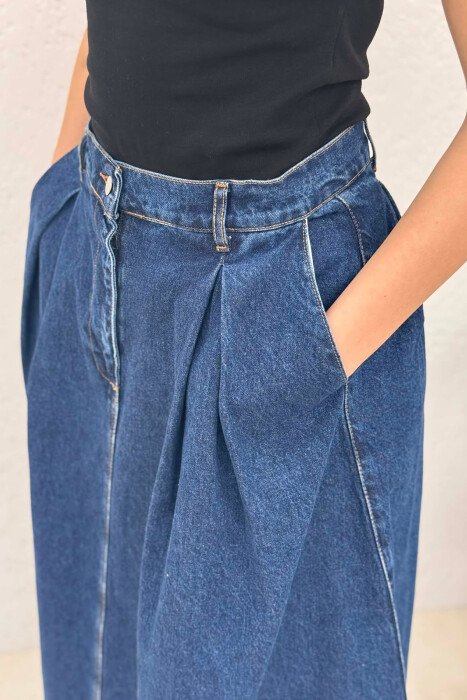 ONE COLOR DENIM LONG WOMEN SKIRT BLUE/BLU - 3