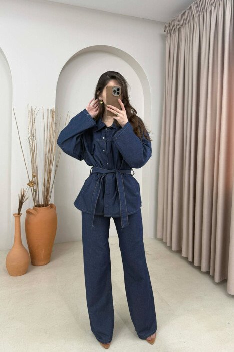 ONE COLOR DENIM SHIRT + JEANS WOMAN SET BLUE/BLU - 1