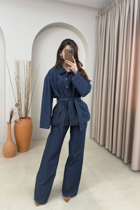 ONE COLOR DENIM SHIRT + JEANS WOMAN SET BLUE/BLU - 2