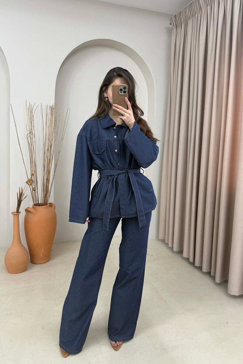 ONE COLOR DENIM SHIRT + JEANS WOMAN SET BLUE/BLU - 2
