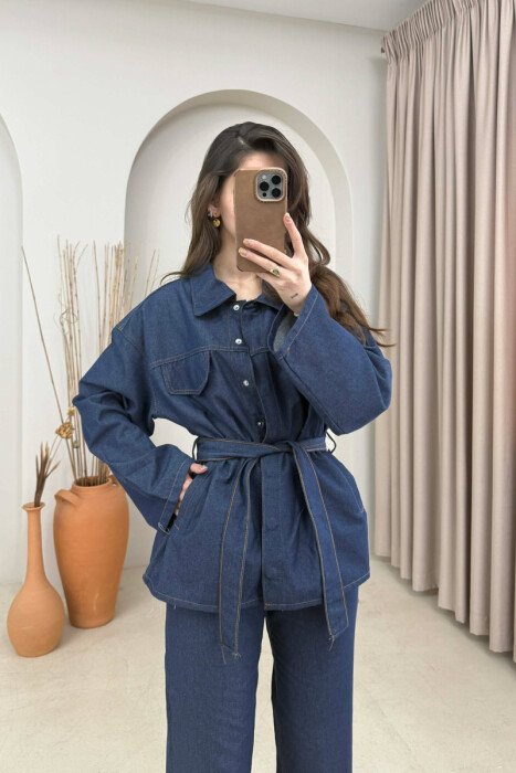 ONE COLOR DENIM SHIRT + JEANS WOMAN SET BLUE/BLU - 3