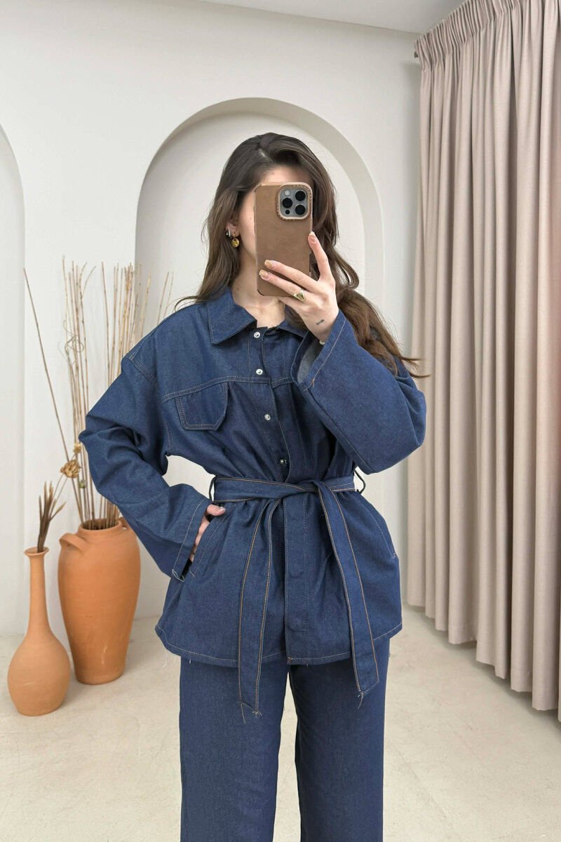 ONE COLOR DENIM SHIRT + JEANS WOMAN SET BLUE/BLU - 3