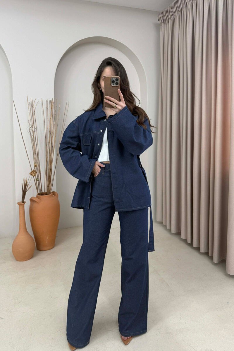ONE COLOR DENIM SHIRT + JEANS WOMAN SET BLUE/BLU - 4