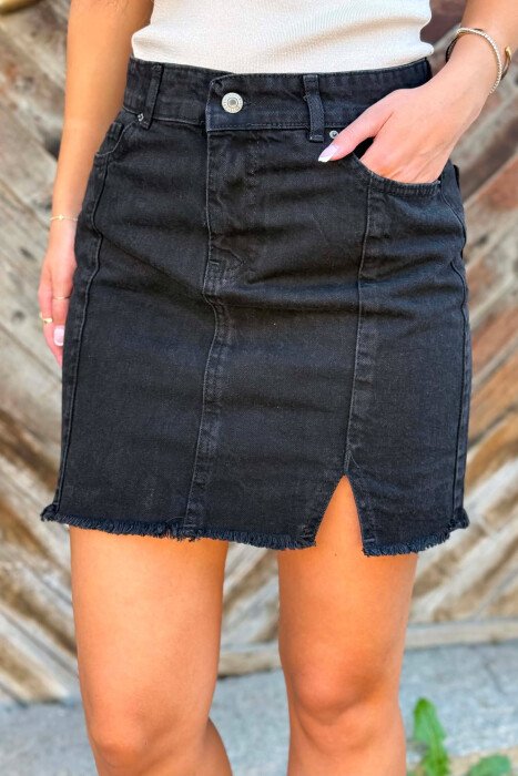ONE COLOR DENIM SHORT WOMAN SKIRT BLACK/ E ZEZE - 3