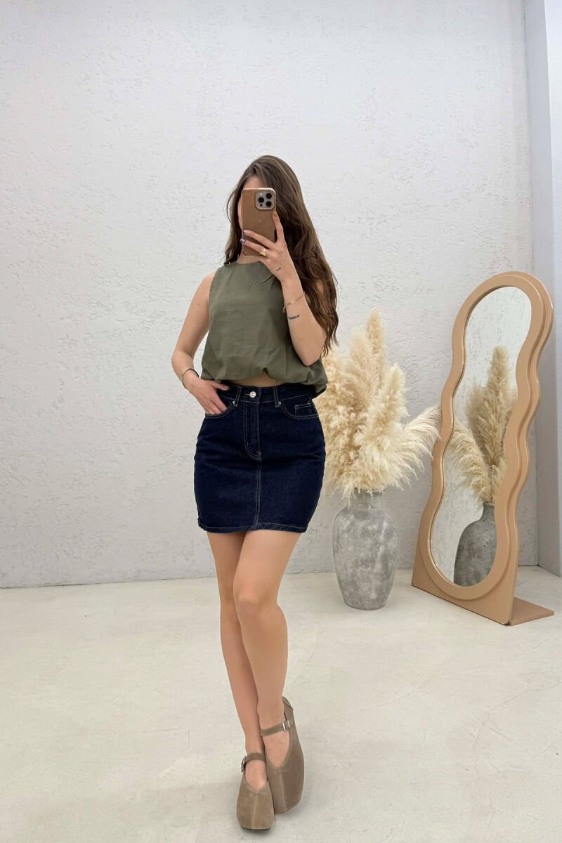 ONE COLOR DENIM SHORT WOMEN SKIRT BLUE/BLU - 4