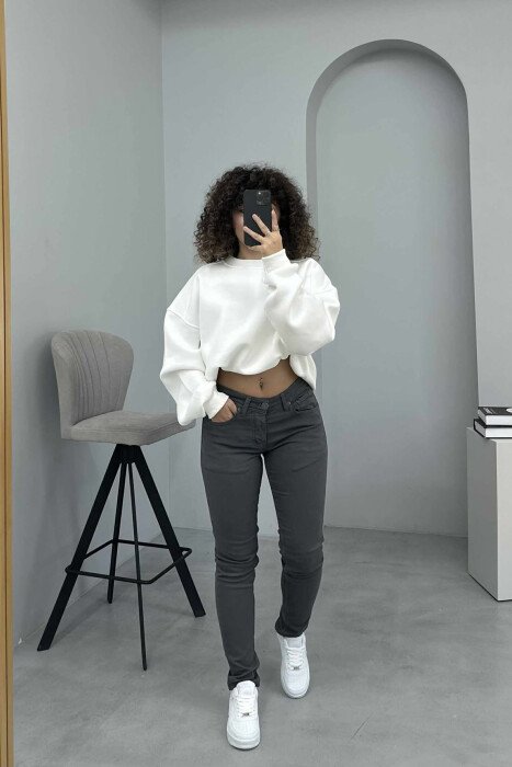 ONE COLOR DENIM SIMPLE WOMEN JEANS DARK GREY/GEE - 2