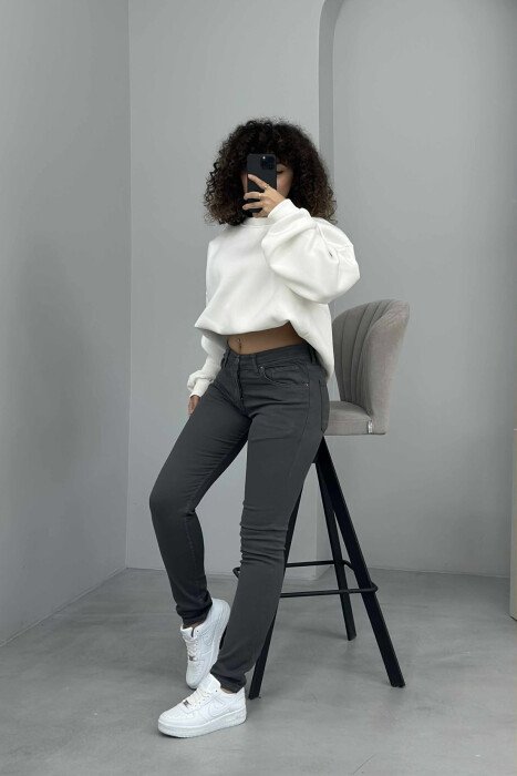 ONE COLOR DENIM SIMPLE WOMEN JEANS DARK GREY/GEE - 3
