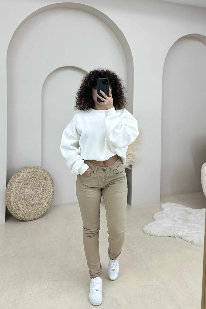 ONE COLOR DENIM SIMPLE WOMEN JEANS LIGHT BEIGE/BZHZB - 3