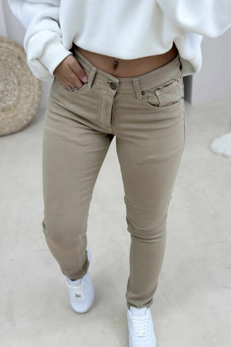 ONE COLOR DENIM SIMPLE WOMEN JEANS LIGHT BEIGE/BZHZB - 2