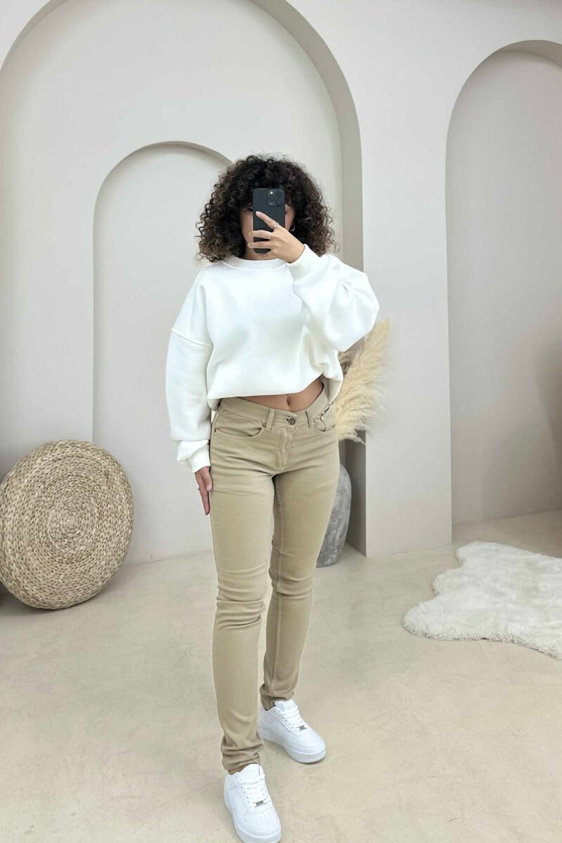 ONE COLOR DENIM SIMPLE WOMEN JEANS LIGHT BEIGE/BZHZB - 4