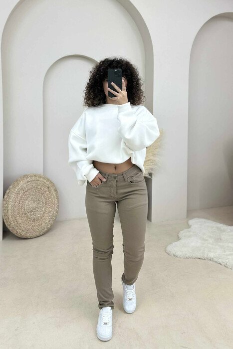 ONE COLOR DENIM SIMPLE WOMEN JEANS OLIVE/ULLI - KLAUDIO FASHION