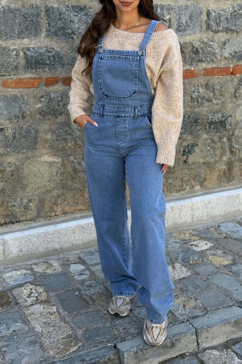 ONE COLOR DENIM SIMPLE WOMEN JUMPSUIT LIGHTBLUE/BZ - 3