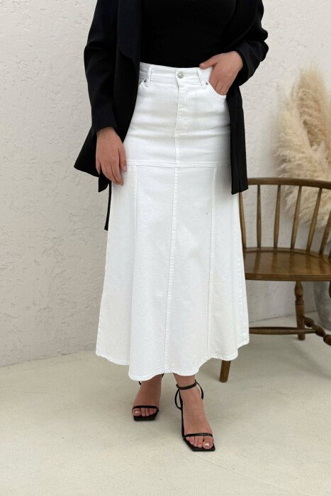ONE COLOR DENIM SIMPLE WOMEN SKIRT WHITE-E BARDHE - 3
