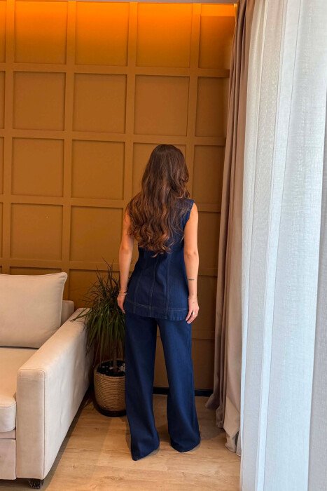 ONE COLOR DENIM VEST+ JEANS WOMEN SET BLUE/BLU - 2
