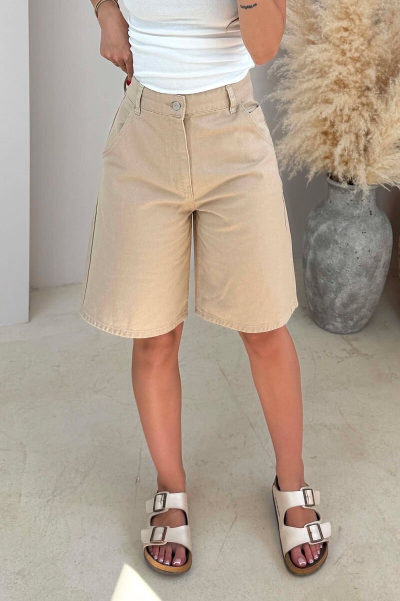 ONE COLOR DENIM WOMAN SHORTS BEIGE/BEZHE - 5