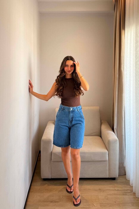 ONE COLOR DENIM WOMAN SHORTS BLUE/BLU - 4