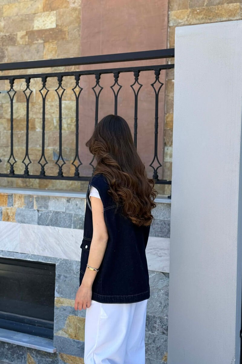 ONE COLOR DENIM WOMAN VEST DARK BLUE/BEE - 2