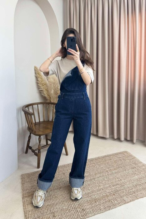 ONE COLOR DENIM WOMEN JUMPSUIT DARK BLUE/BEE - 10
