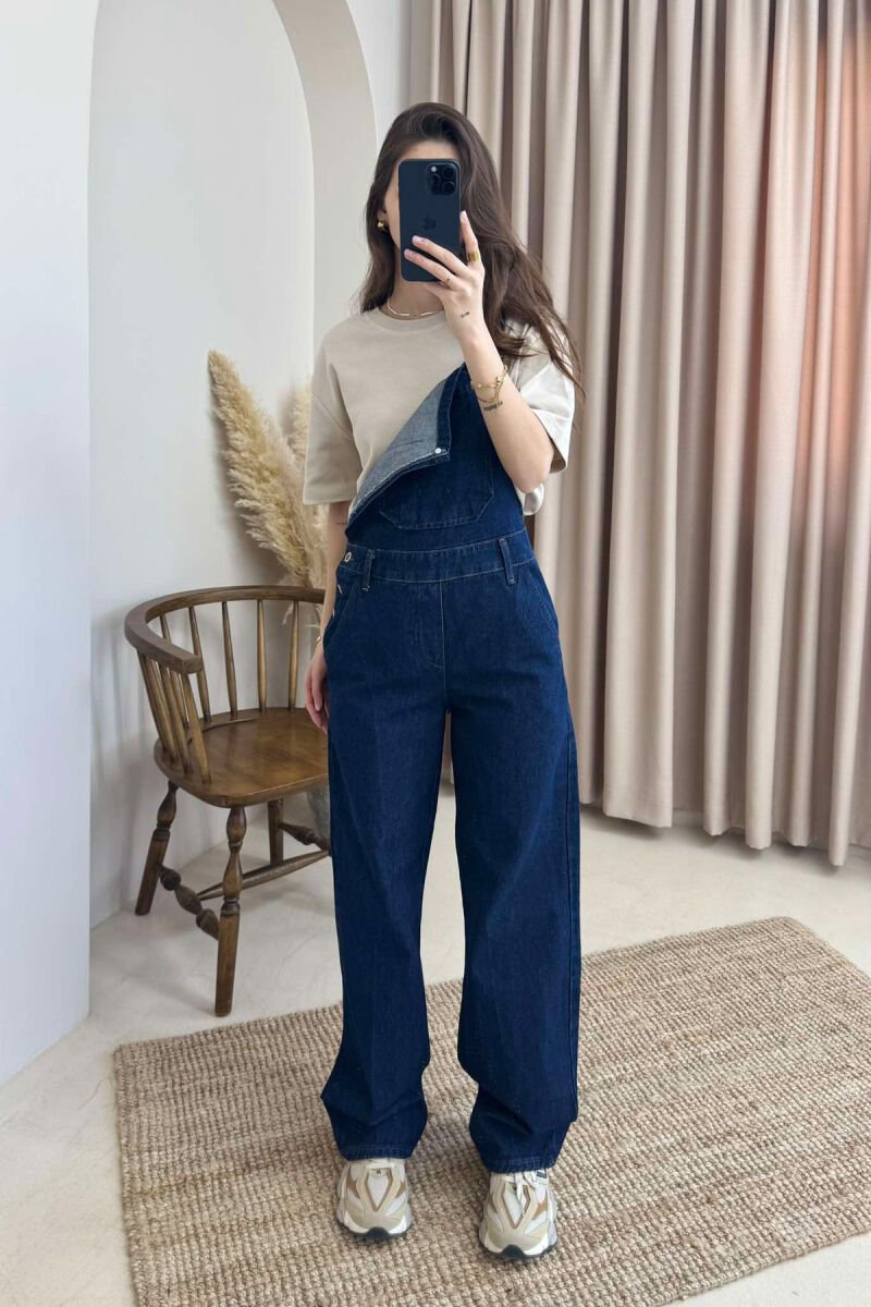 ONE COLOR DENIM WOMEN JUMPSUIT DARK BLUE/BEE - 11