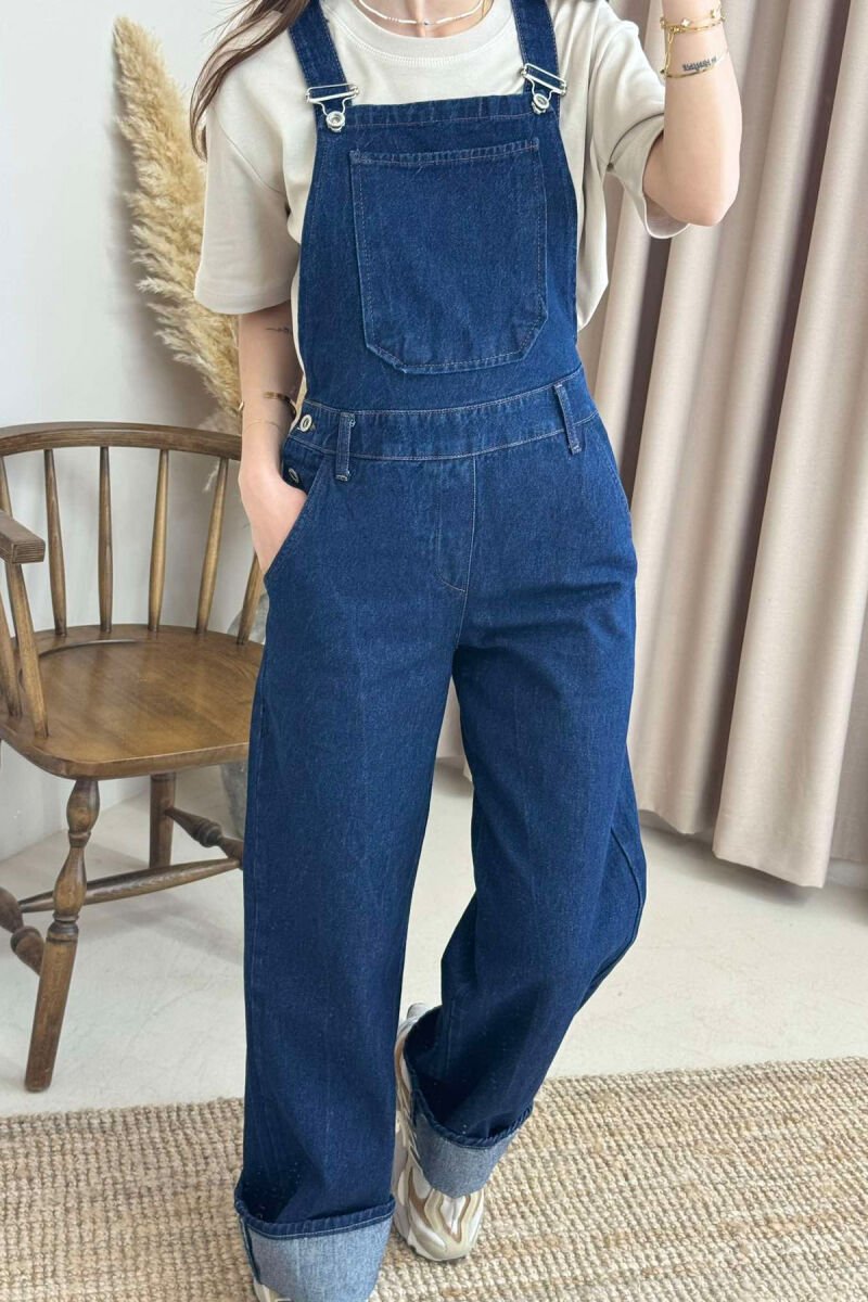 ONE COLOR DENIM WOMEN JUMPSUIT DARK BLUE/BEE - 13